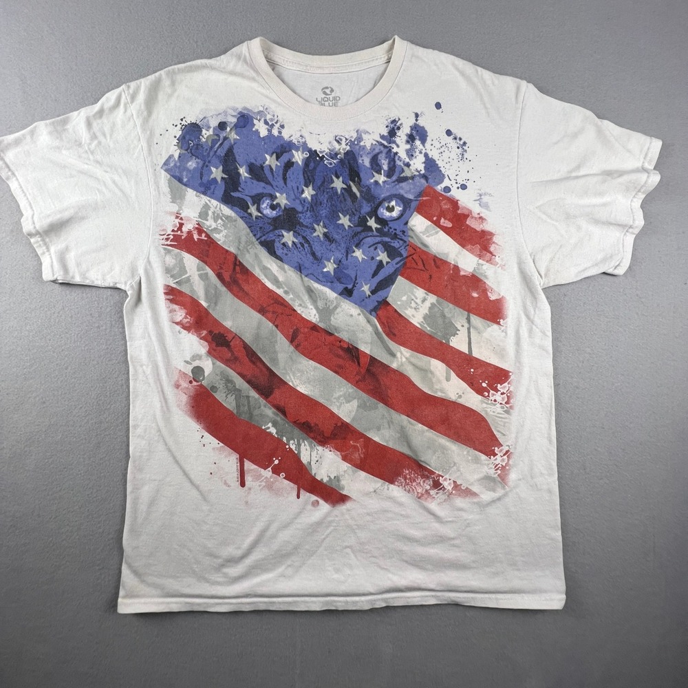 Liquid Blue Graphic T Shirt Mens Large White American Flag Eagle Patriotic 2014